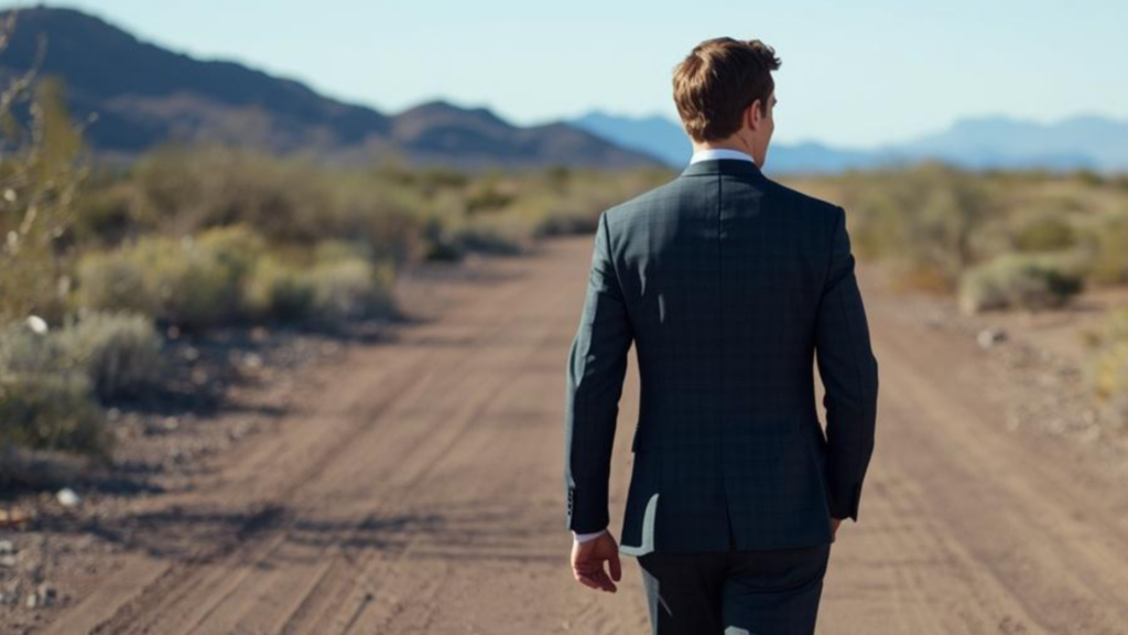 A businessman walks a trail through the Arizona desert, beginning a new journey - the story of Marked Closed Won.