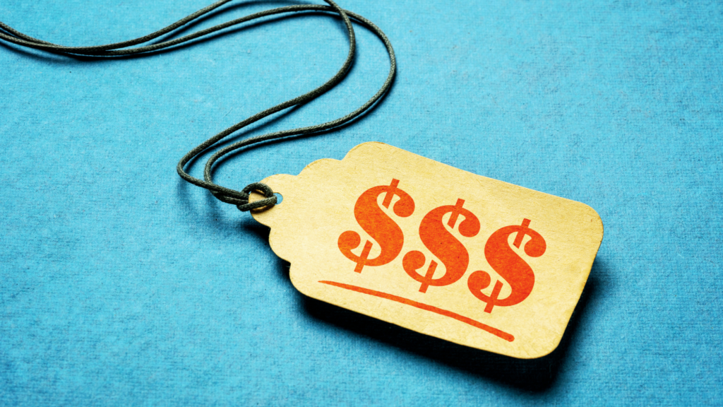 A price tag showing three dollar signs.