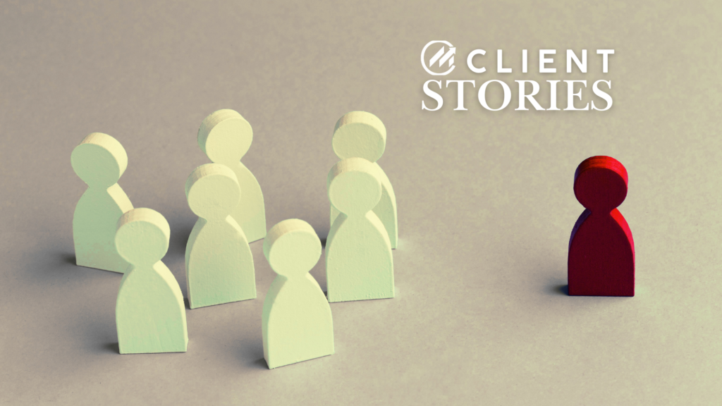 A crowd of game pieces with a single different-colored outlier.