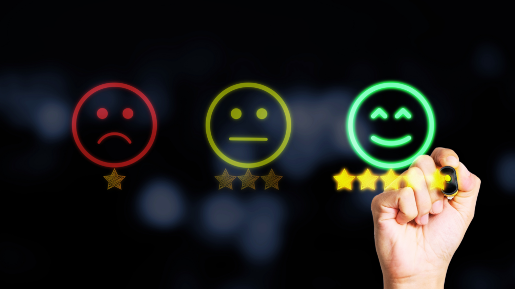 Three smiley faces with stars underneath, representing a rating system.