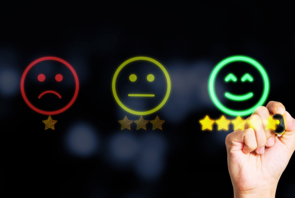 Three smiley faces with stars underneath, representing a rating system.