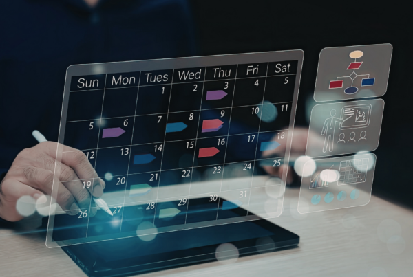 A salesperson setting appointments and making plans on a digital calendar.